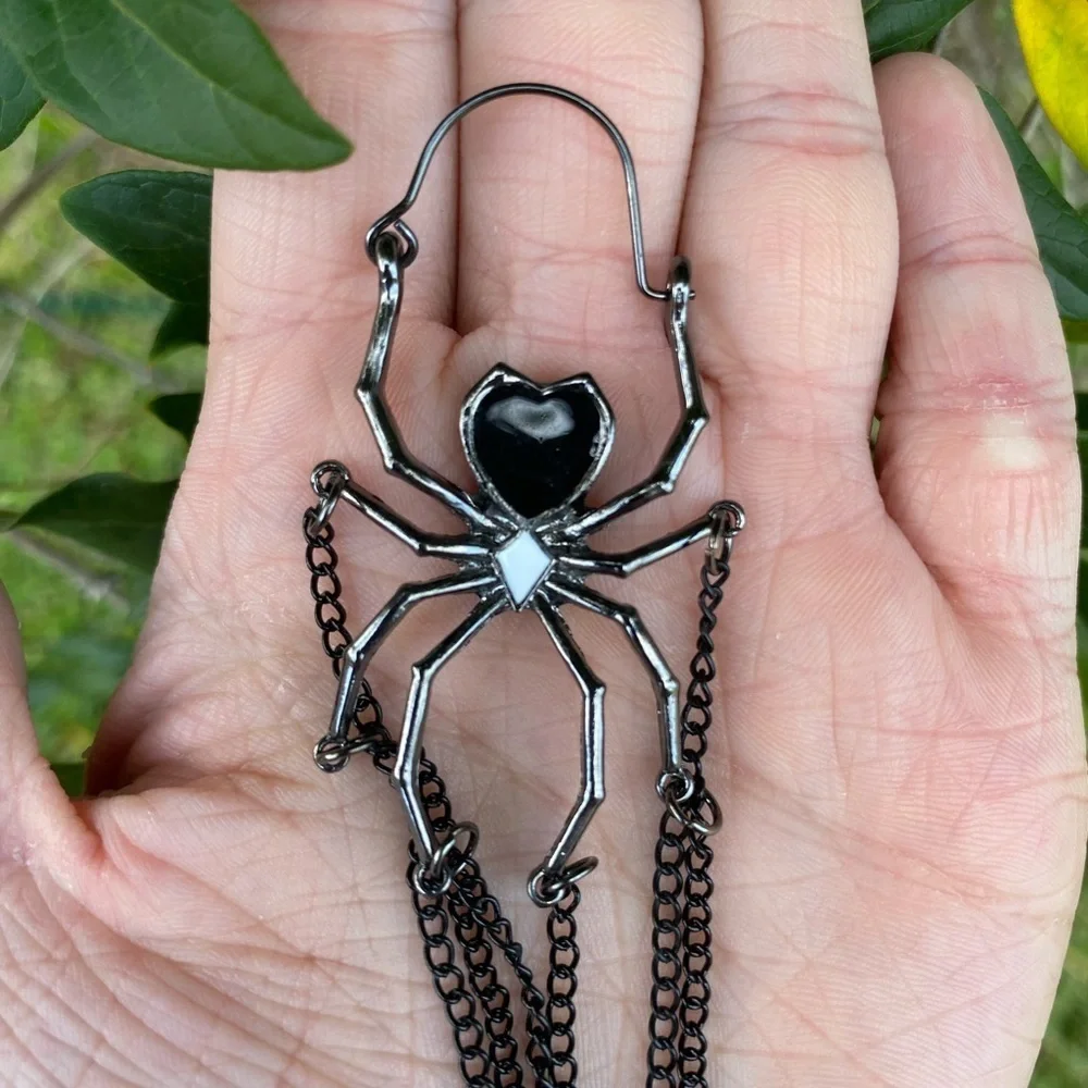 Gothic Black Spider Earrings Dangling Chain Texture Hanging New